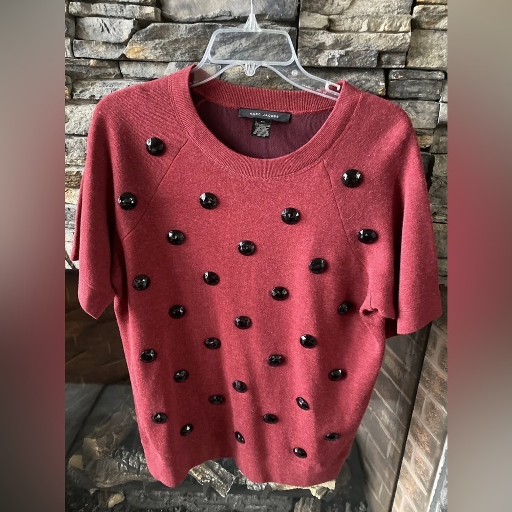 Marc Jacobs Red and Black Rhinestone Sweater Size Medium